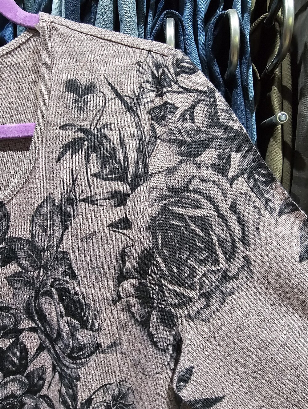 NWT G Collection Pink Mauve Floral Asymmetrical High Low Hem Top 3/4 Sleeve - Picture 9 of 11